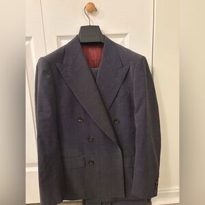 J PRESS Double Breasted Gray Suit, Slim Fit, 36s